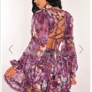 Amethyst Floral Cut Out Long Sleeves Dress